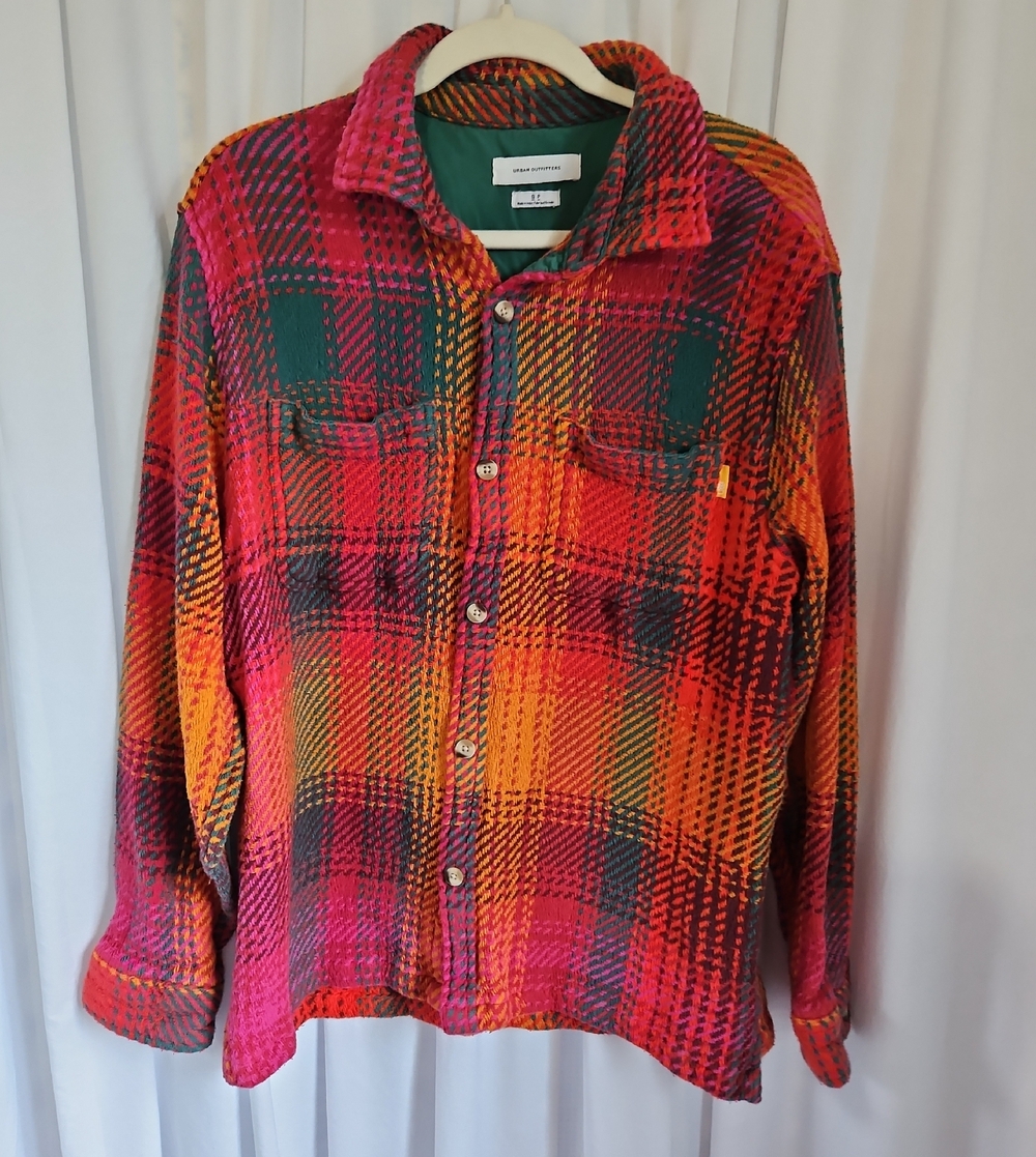 Urban Outfitters Oversized Plaid Shacket Cozy Multicolor Flannel Jacket - Size S - Picture 2 of 8